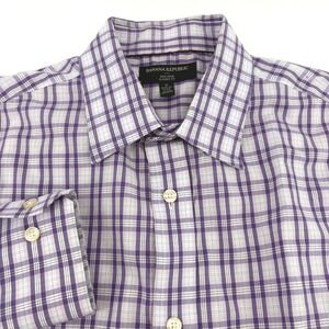 Banana Republic‎ Mens Purple White Plaid Short Sleeve Button Down Shirt Size XL